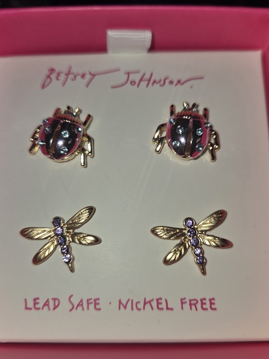Betsey Johnson Jewelry - Betsey Johnson Pink & Black Ladybug and Gold Dragonfly Stud Earring Set